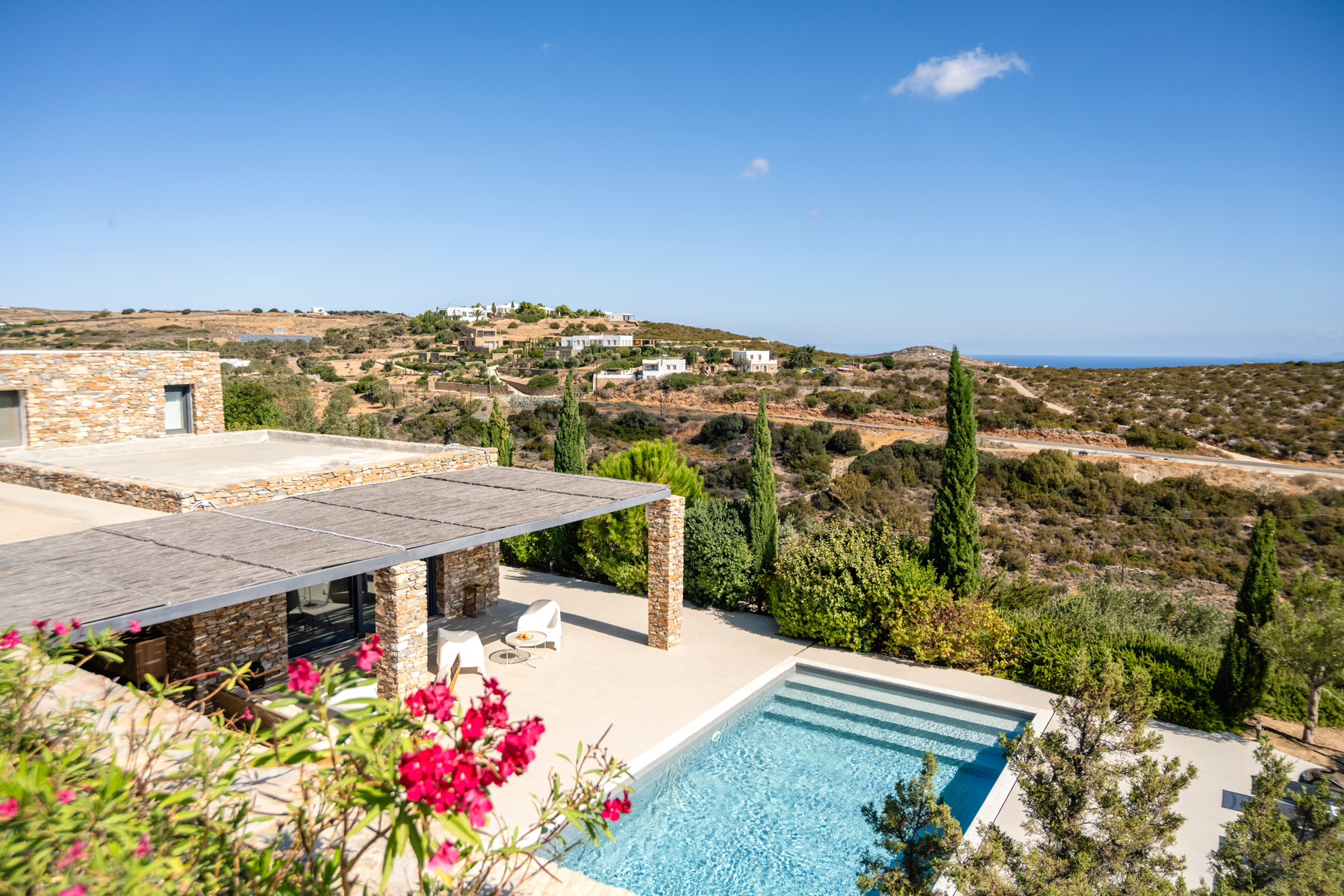 Aerial view of the pool at Villa Thalia in Sifnos