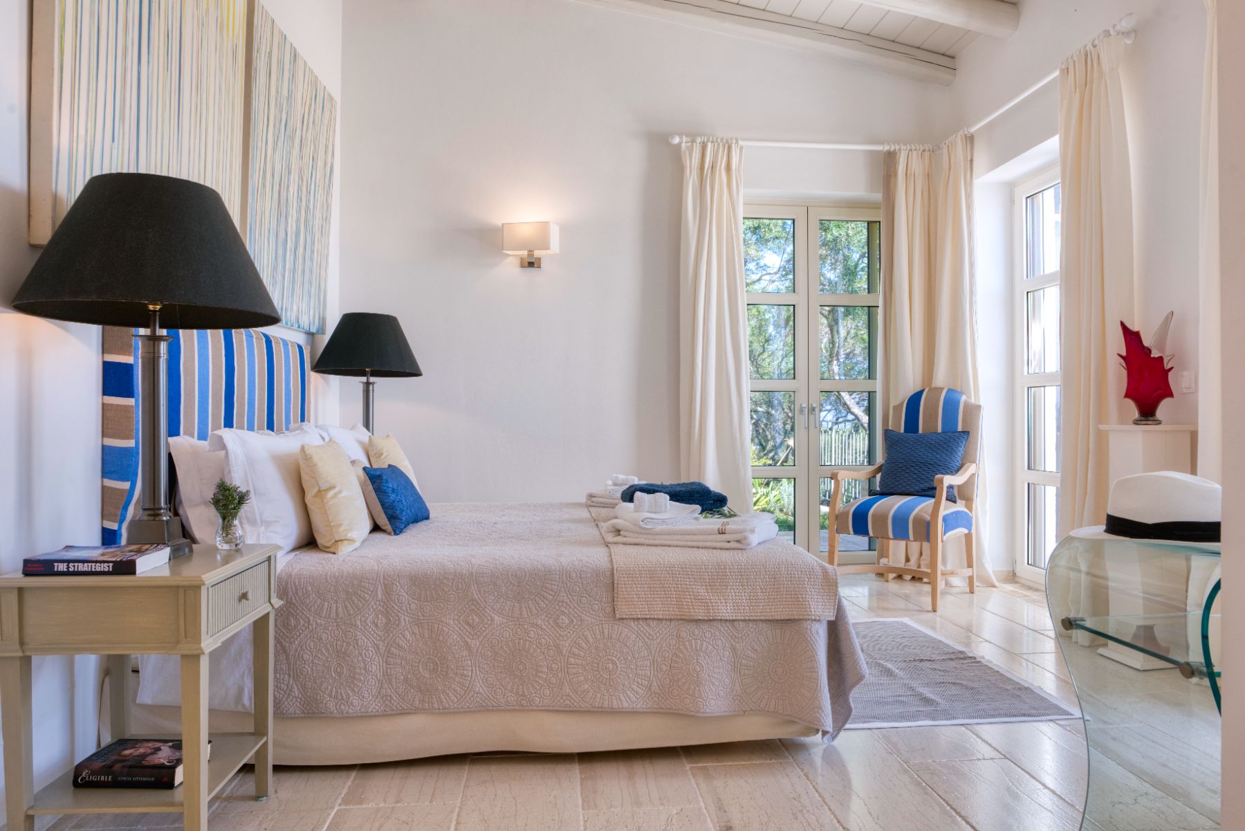 Bedroom with double bed at Villa Thea, Corfu