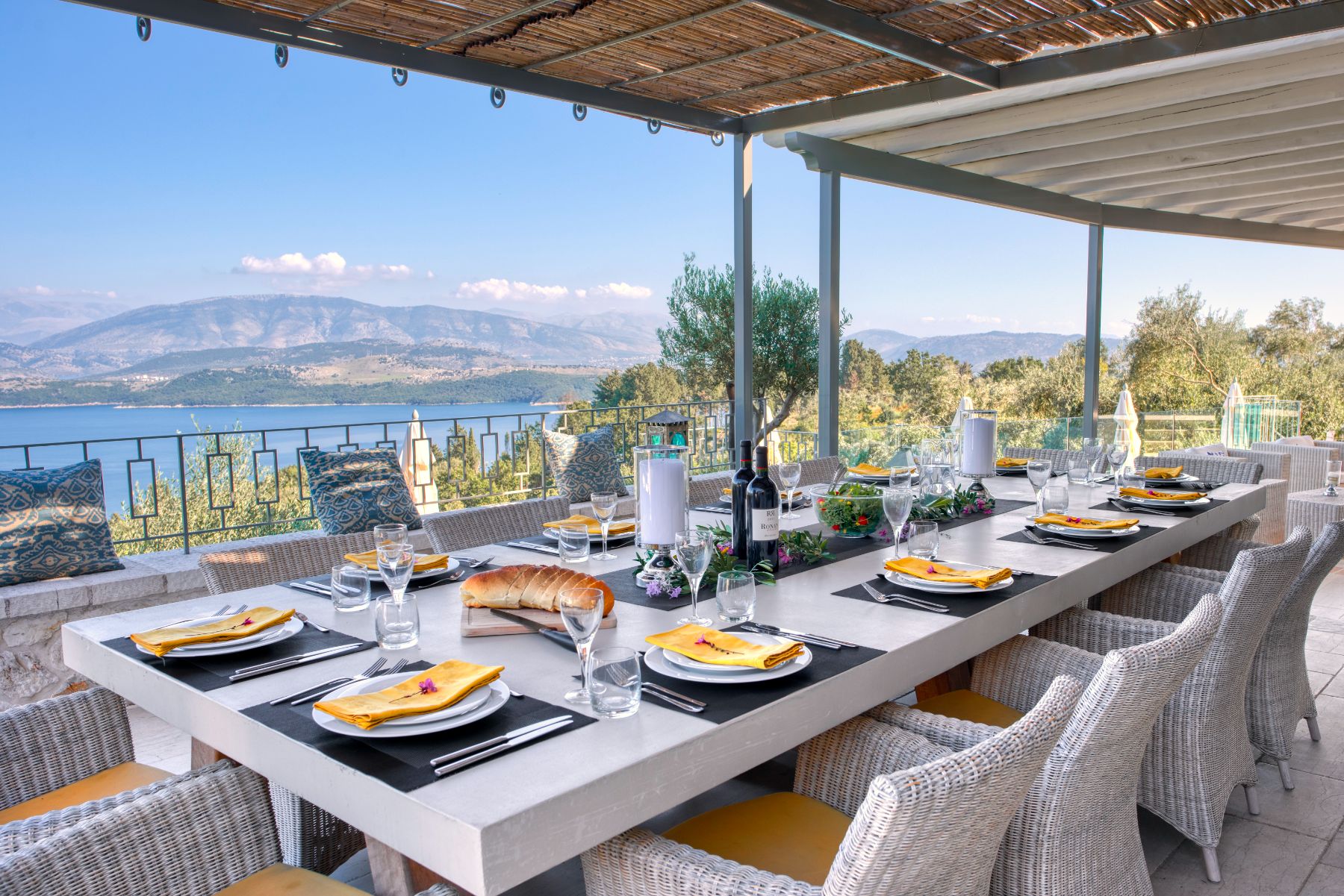 Outdoor dining terrace at Villa Thea, Corfu