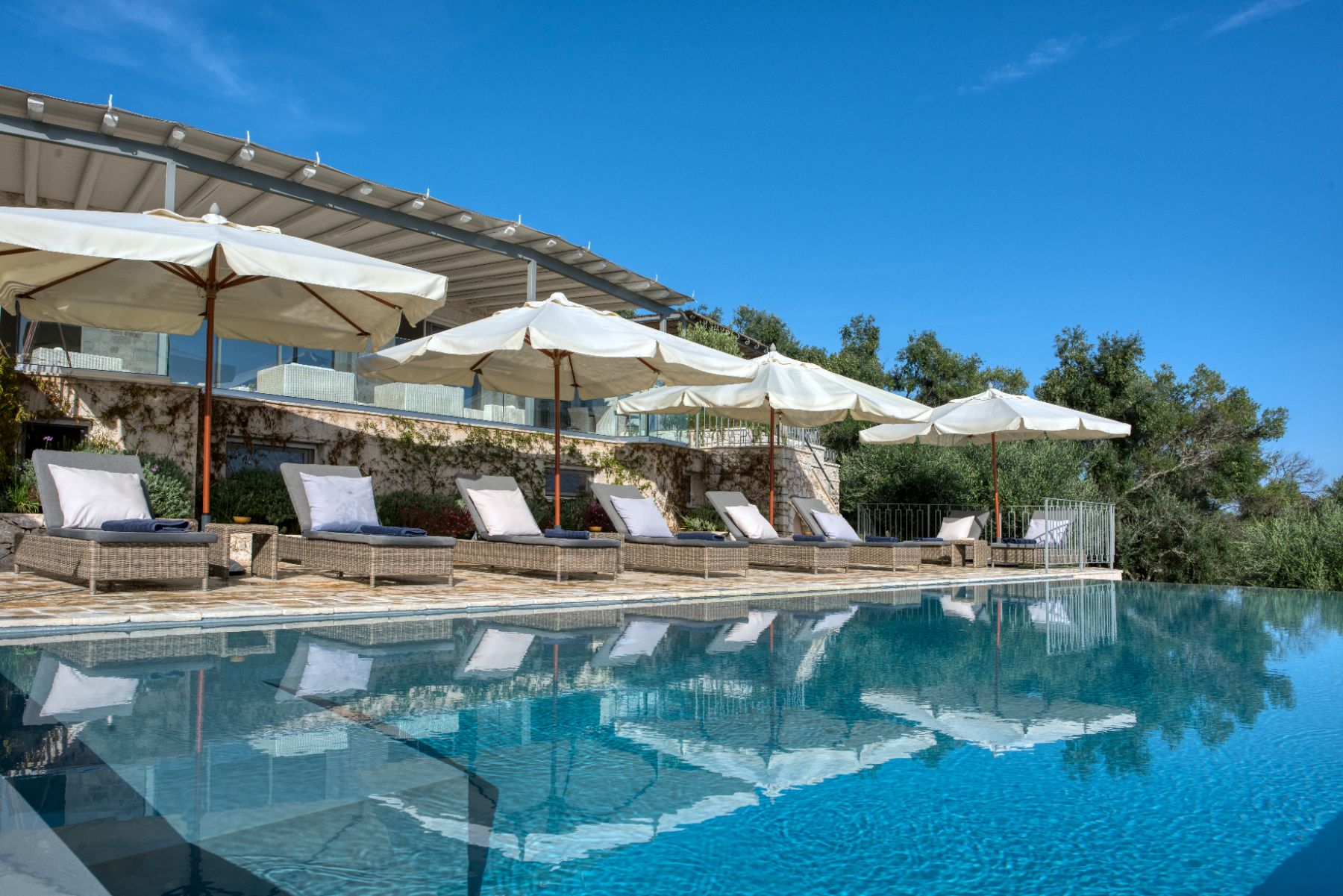 Pool with sun loungers at Villa Thea, Corfu