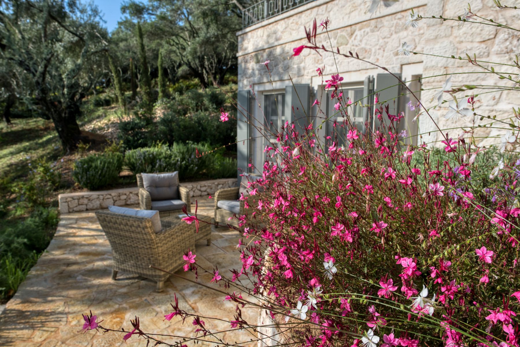 Outdoor seating at Villa Thea, Corfu