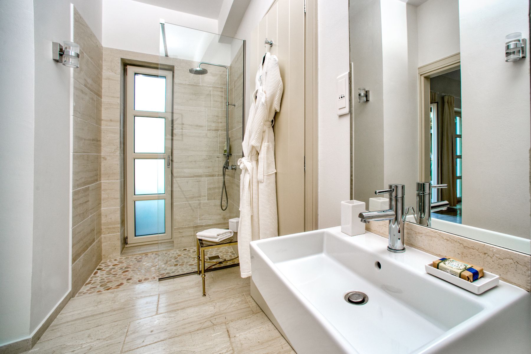Bathroom with shower at Villa Thea, Corfu