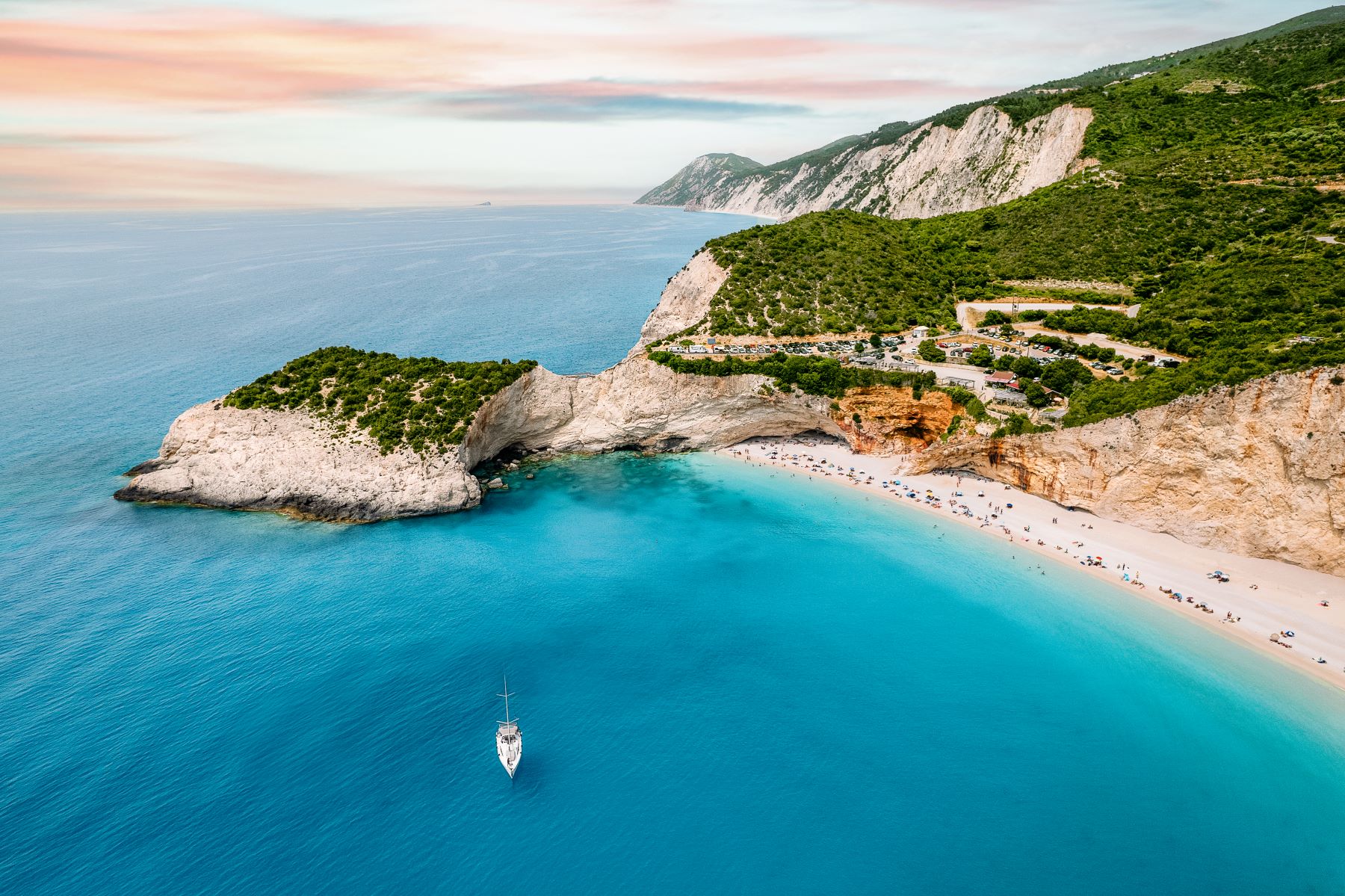 A yacht moored in a bay in the Ionian Islands