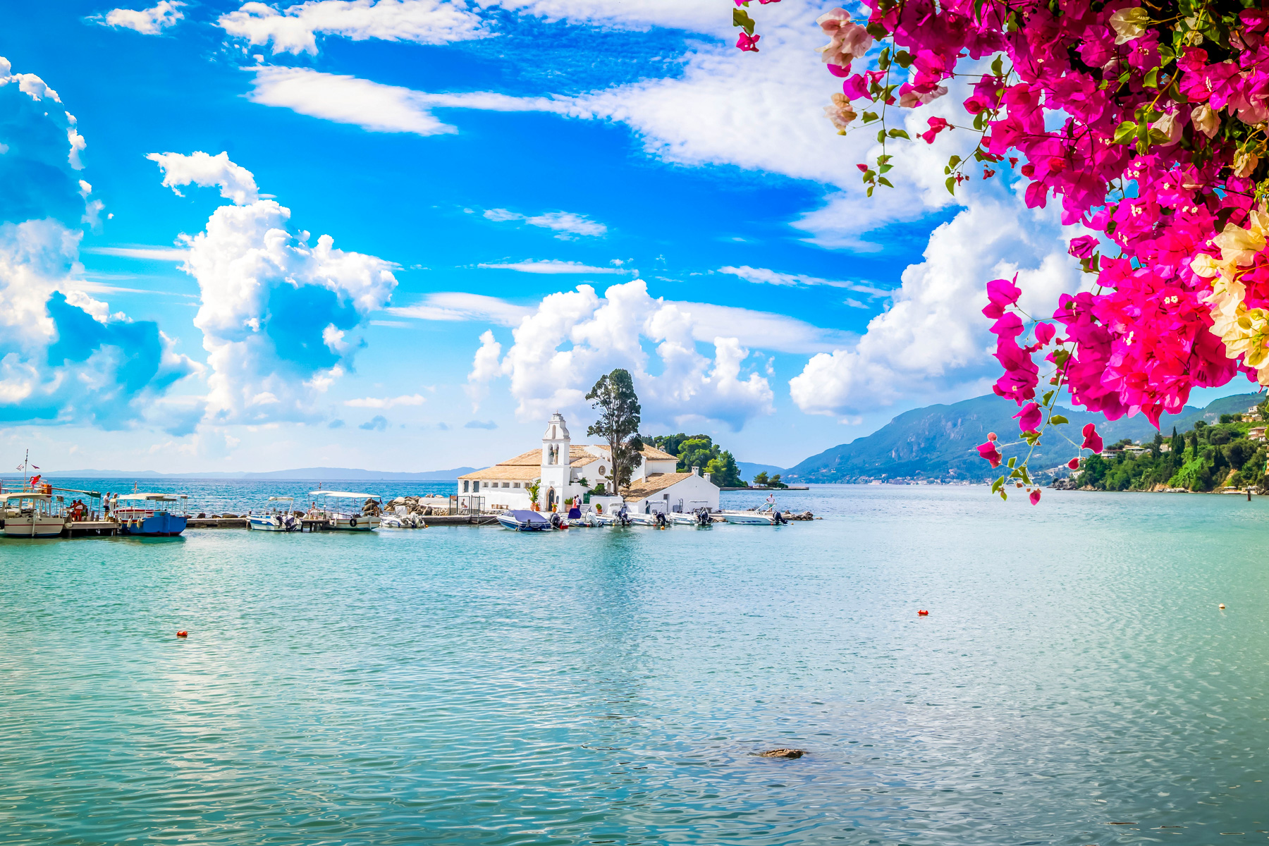 Views across Vlacherna Monastery in Corfu