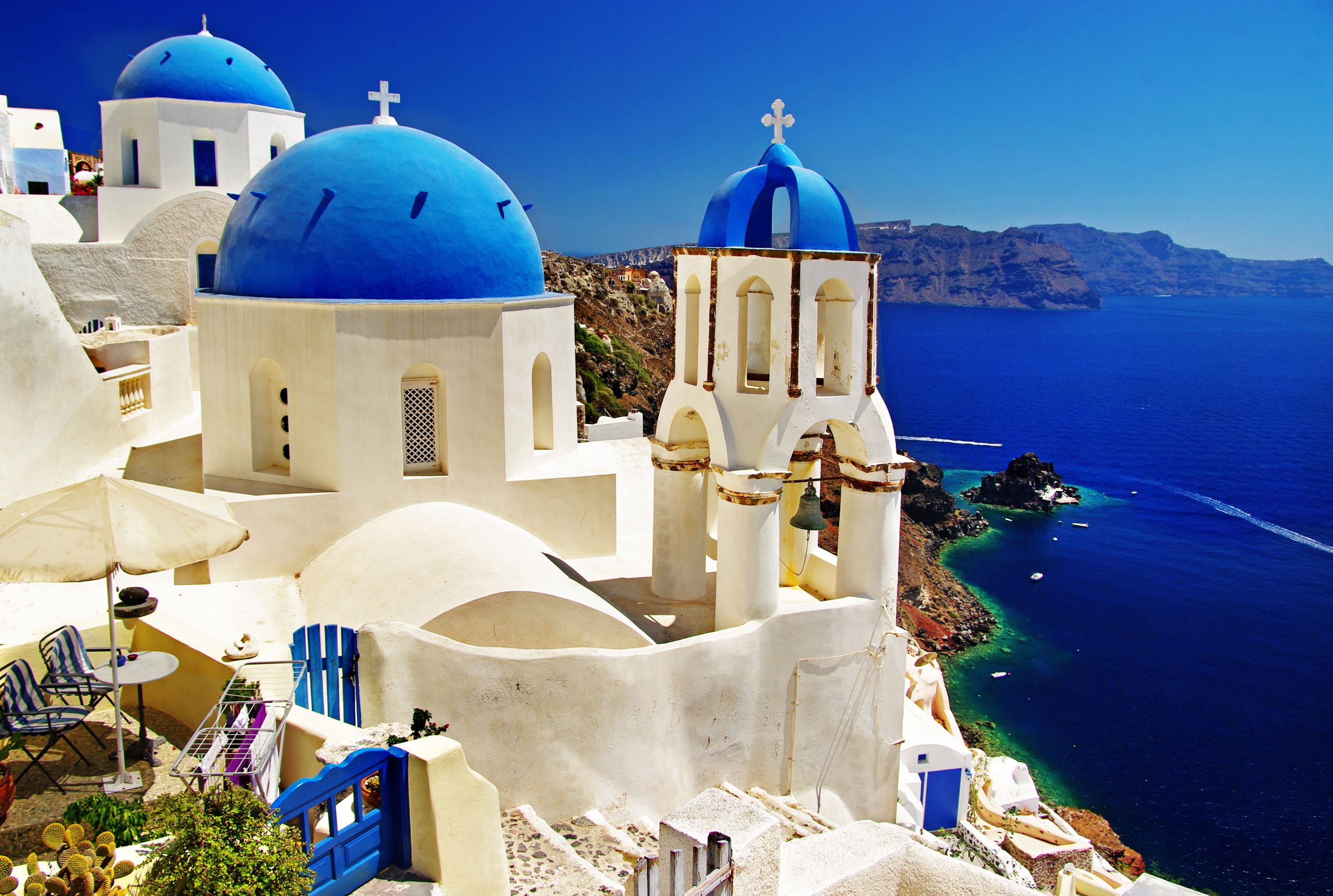 White and blue buildings on Santorini, Greece