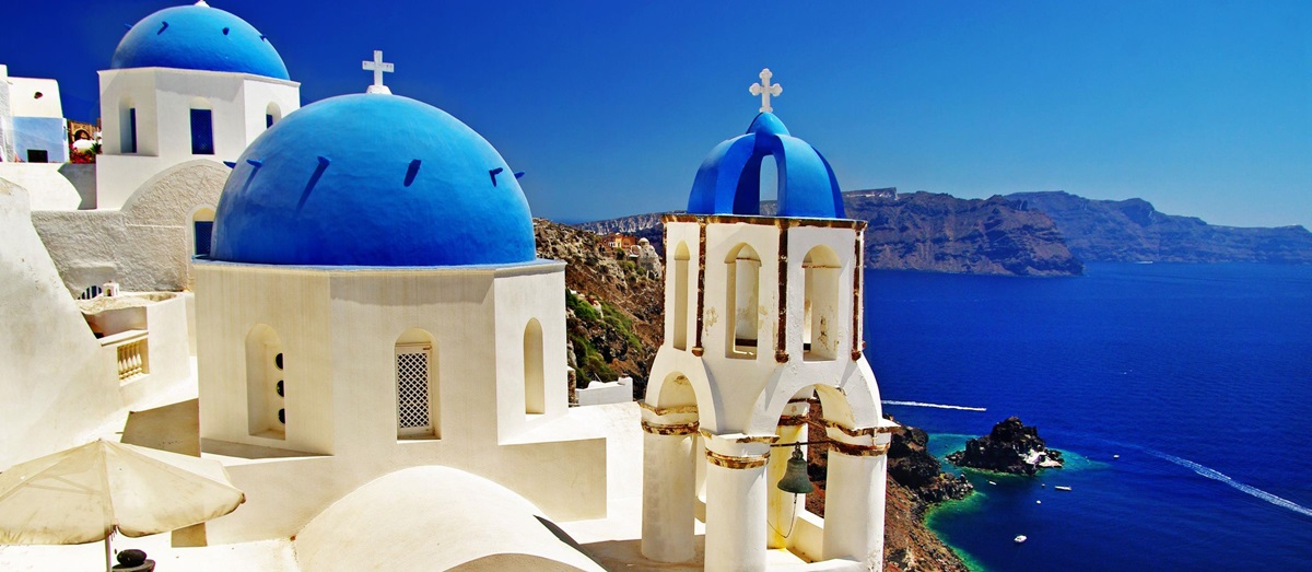 White and blue buildings on Santorini, Greece