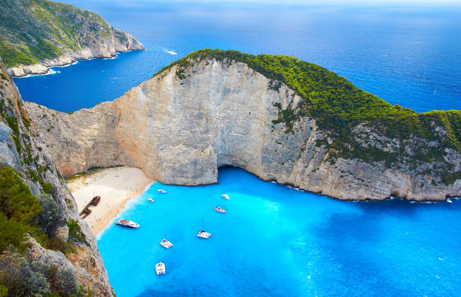 Aerial view of Shipwreck Bay in Zakynthos
