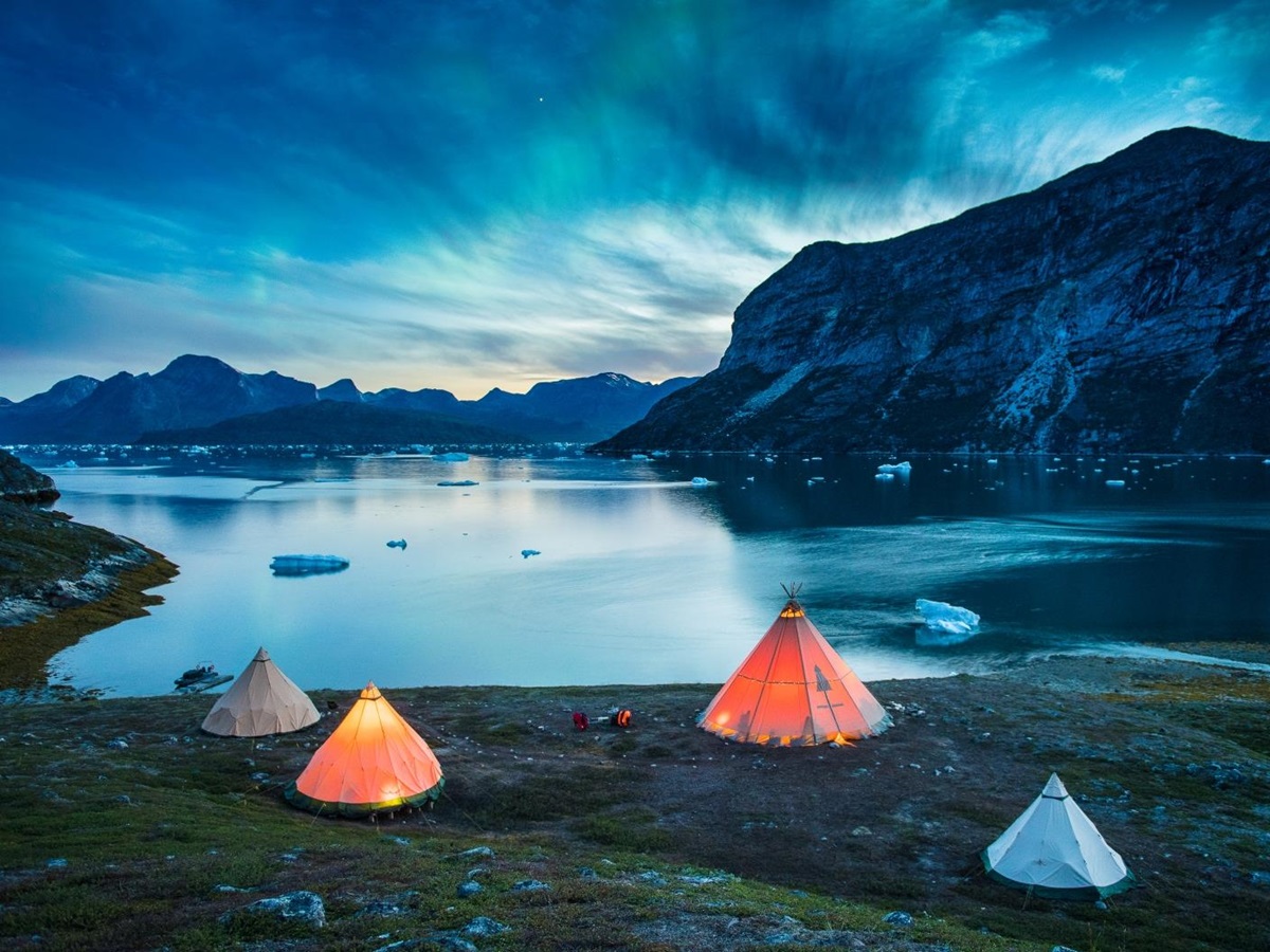 Camp Kiattua at night in Greenland