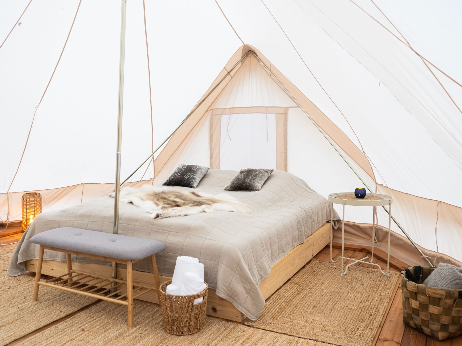 Interior of a luxury tent at Camp Saqqaq Disko Bay Greenland