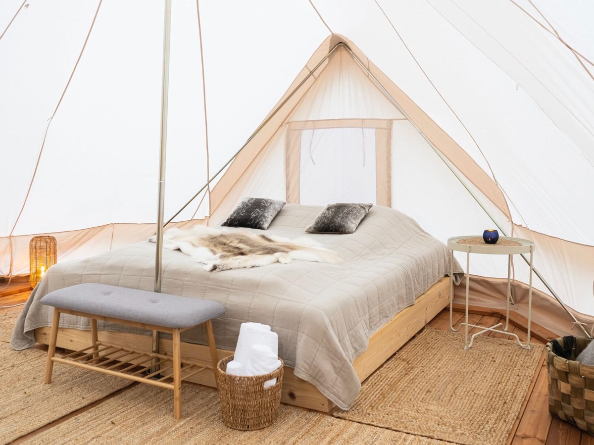 Interior of a luxury tent at Camp Saqqaq Disko Bay Greenland