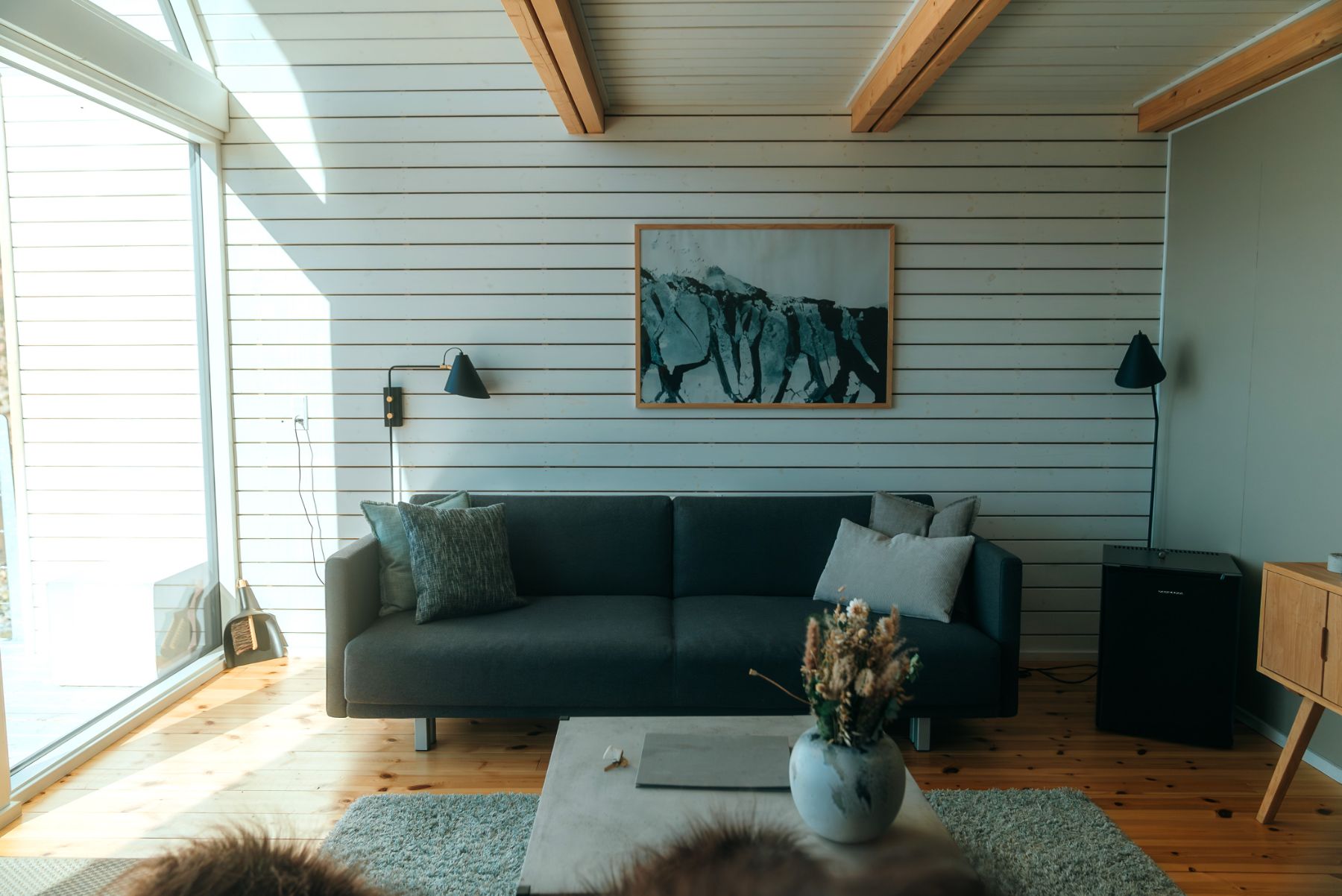 Living area of a bungalow at Ilimanaq Lodge Greenland