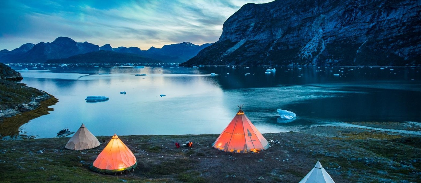 Camp Kiattua at night in Greenland