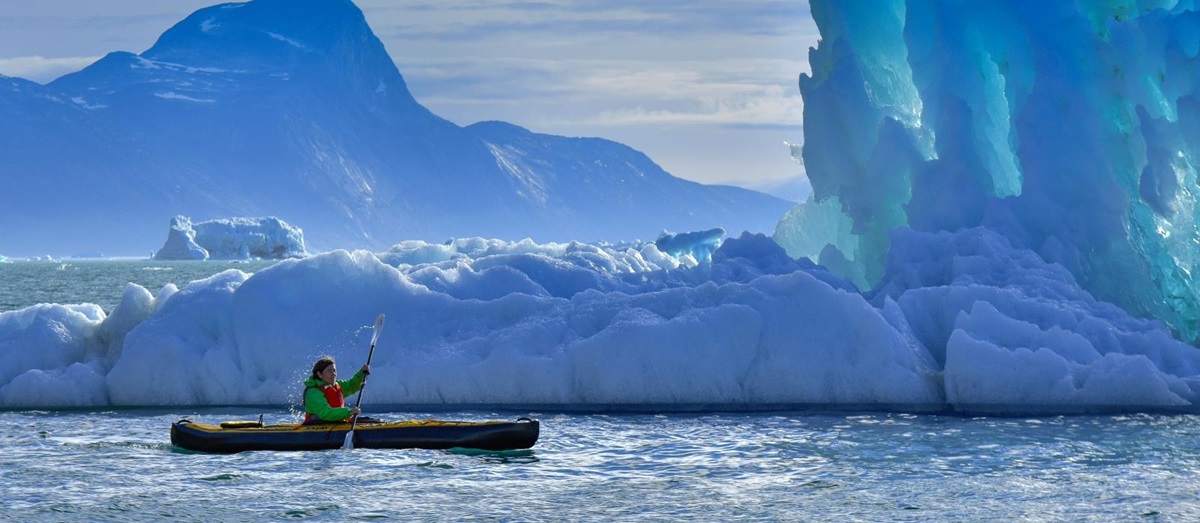 Kayaking near a glacier in Greenland