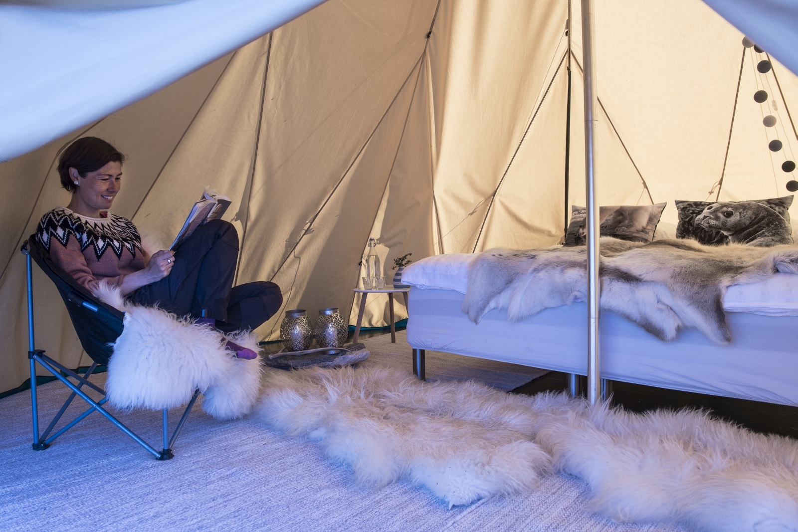 Interior of tipi at Camp Kiattua in Greenland