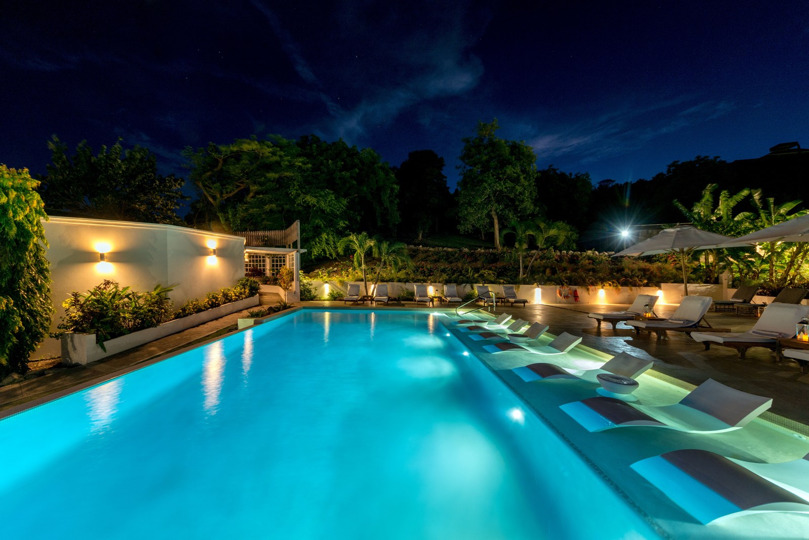 the pool at night at Calabash Hotel, Grenada