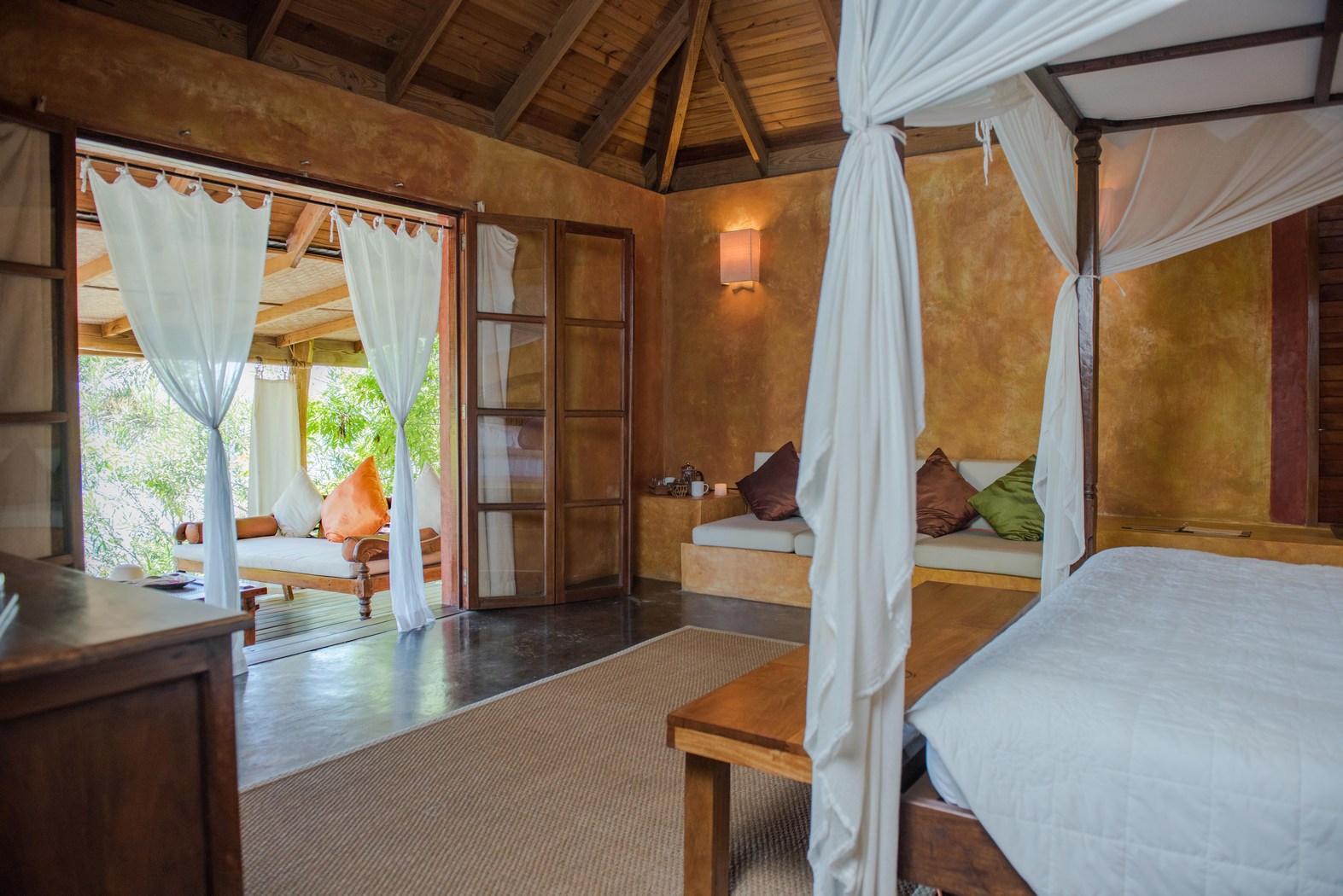 Double bedroom of a cottage at Laluna, Grenada