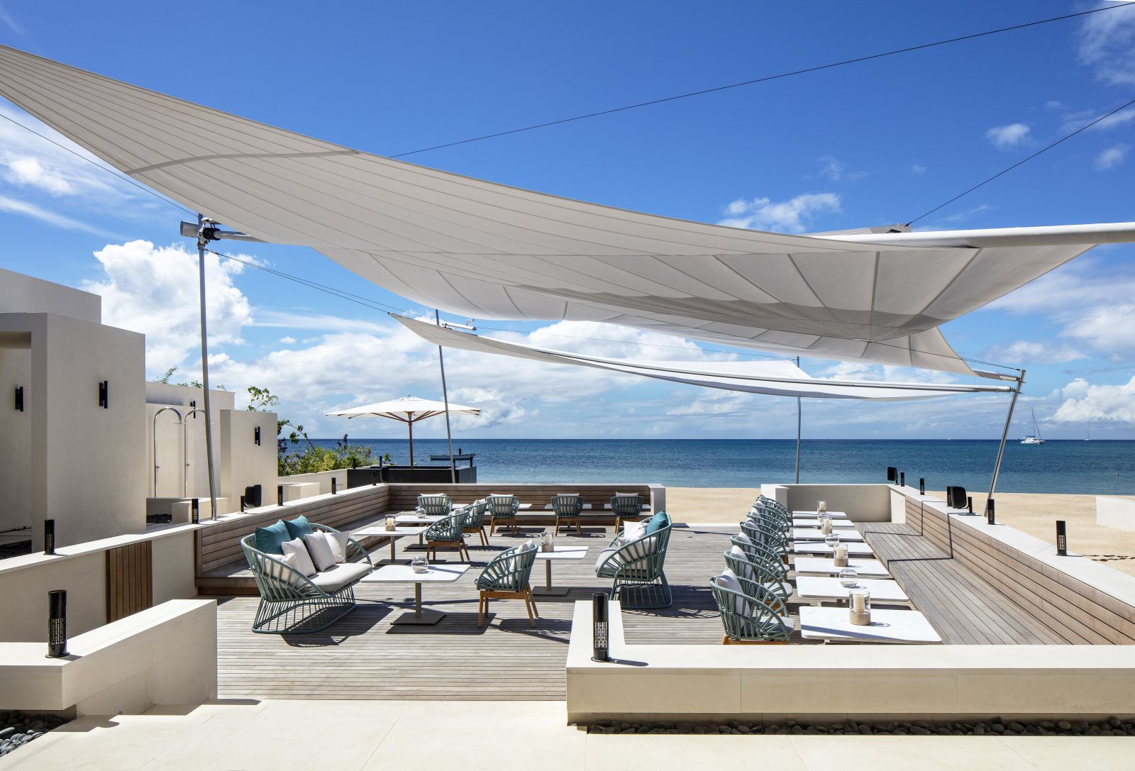 Ocean view terrace at Silversands hotel in Grenada