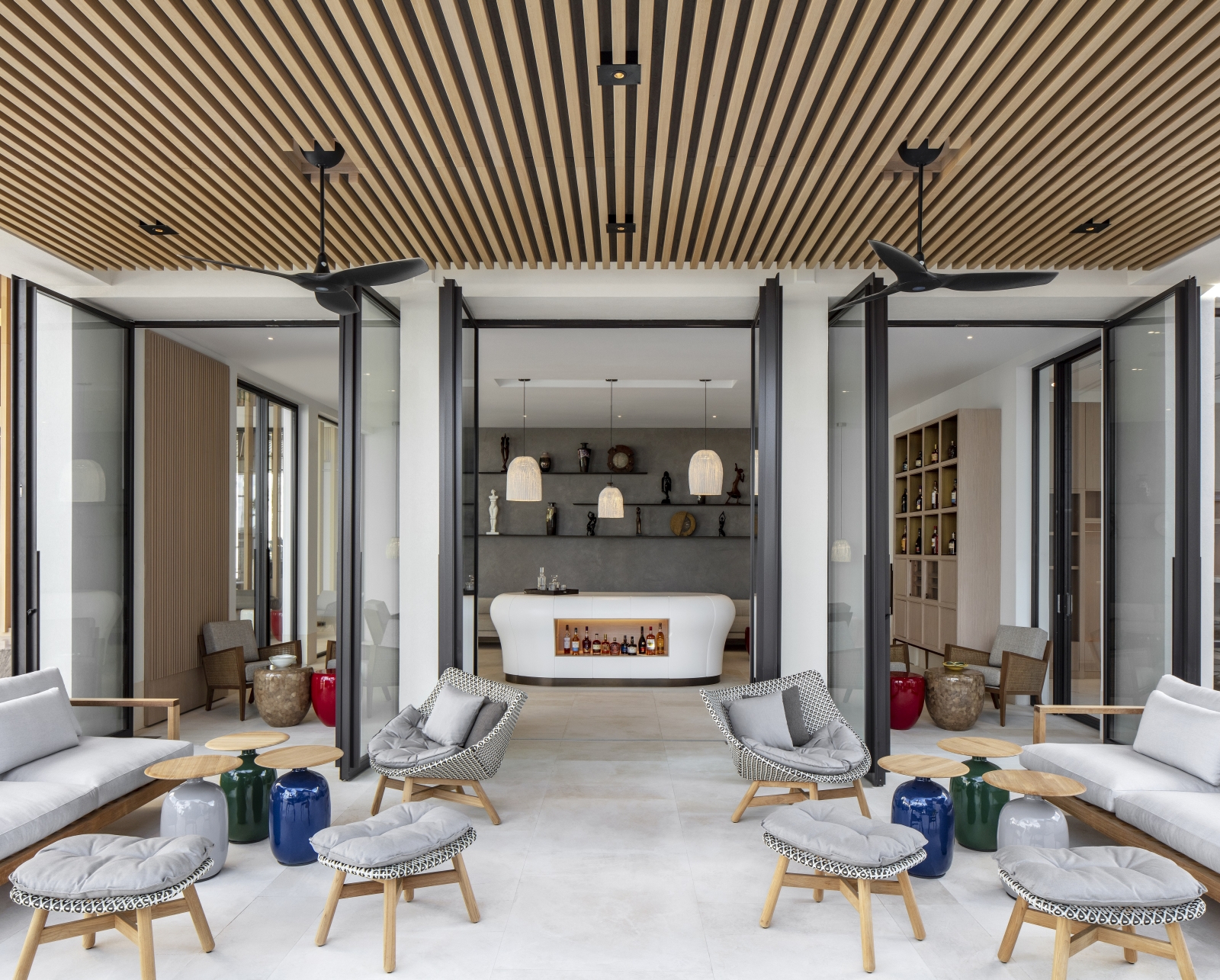 Puro bar with comfortable seating area at Silversands, Grenada