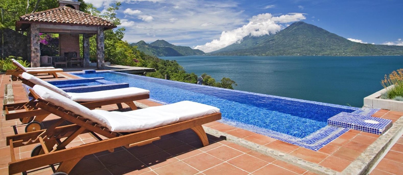 Pool terrace at Casa Palopo in Guatemala