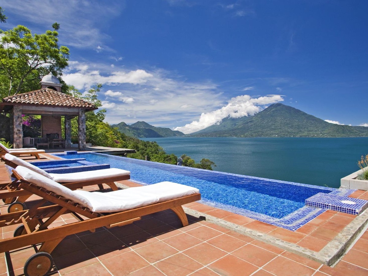Pool terrace at Casa Palopo in Guatemala
