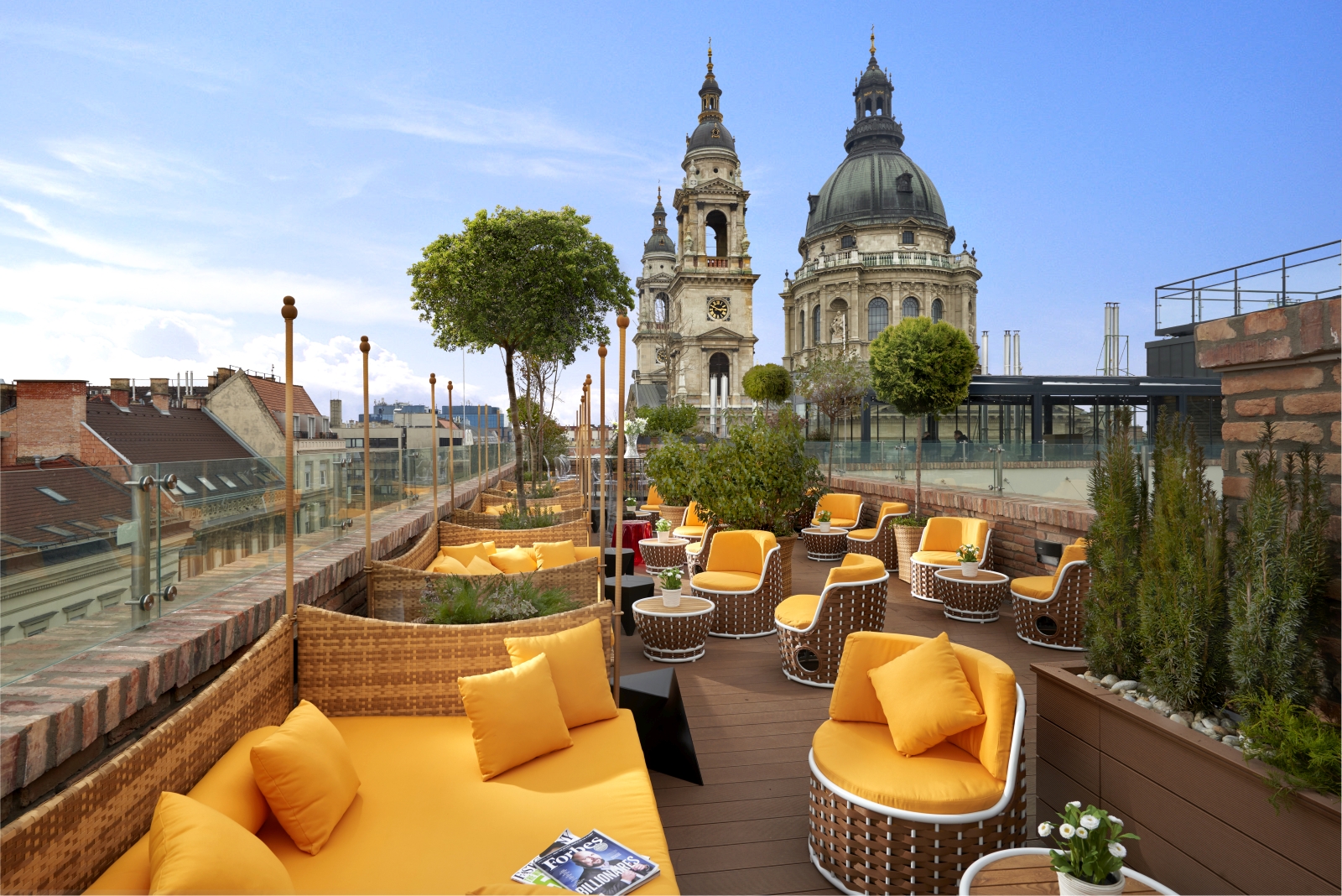 Terrace with view of St Stephens Basilica at Aria Budapest in Hungary