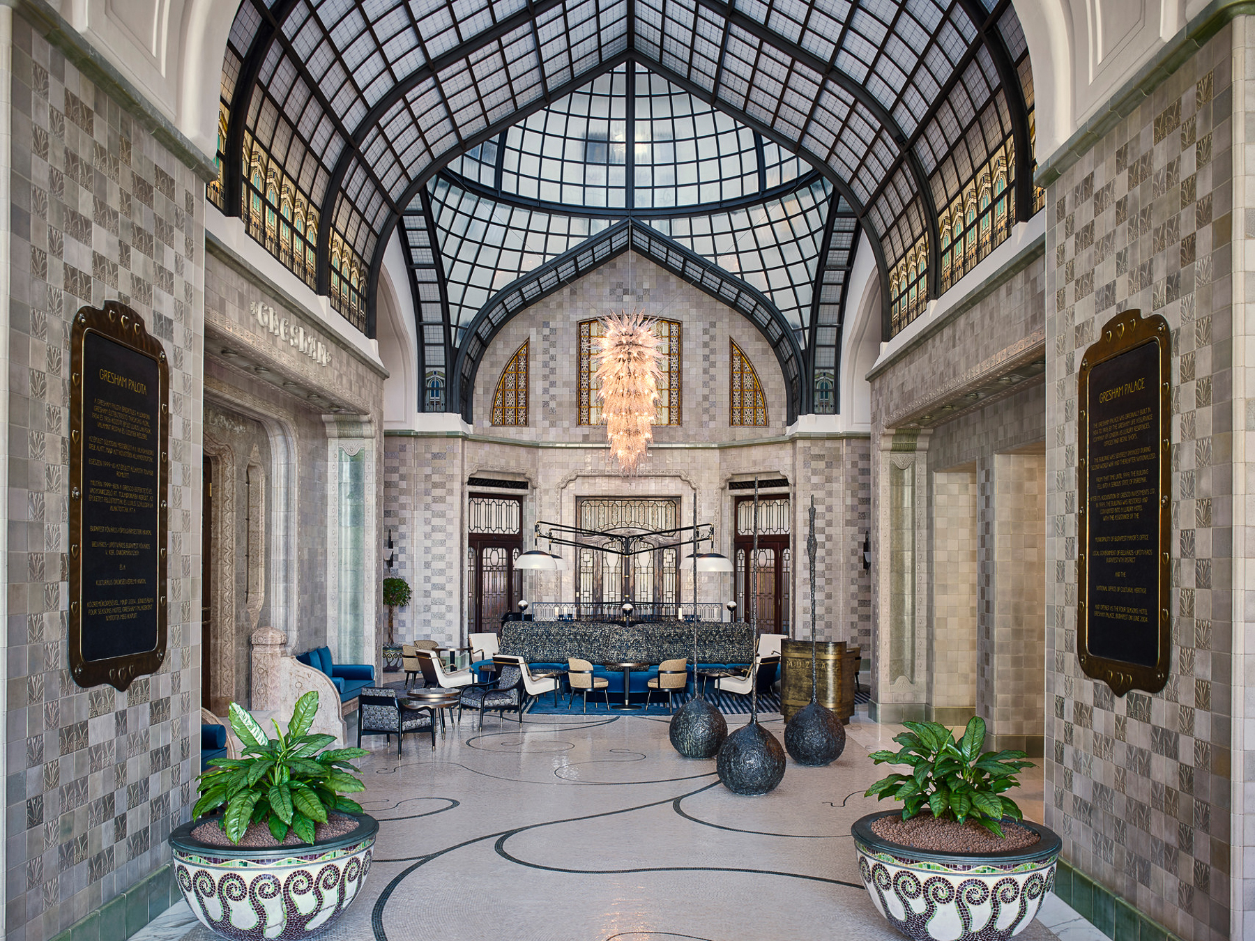 Lobby seating area at Four Seasons Gresham Palace in Budapest