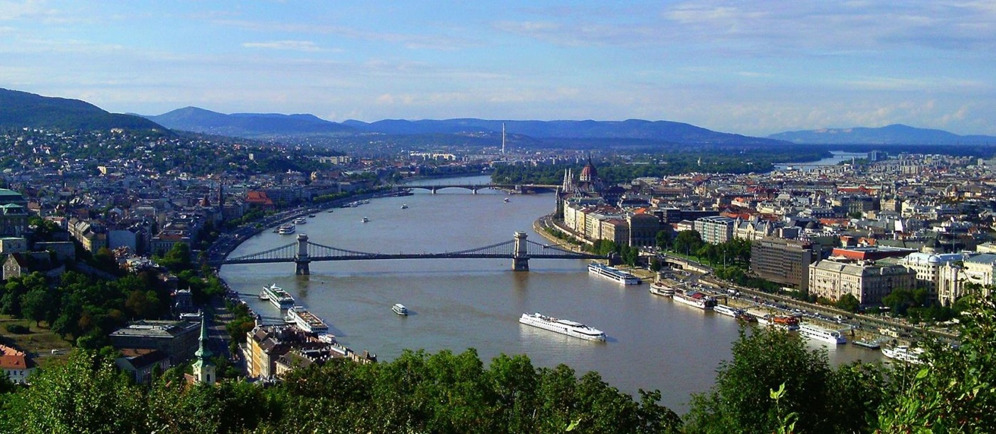 View of the River Danube in the summer in Budapest Hungary
