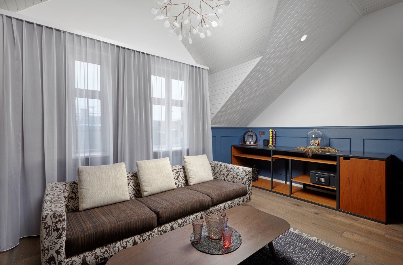 Living area within the Queen Suite at Alda Hotel in Iceland