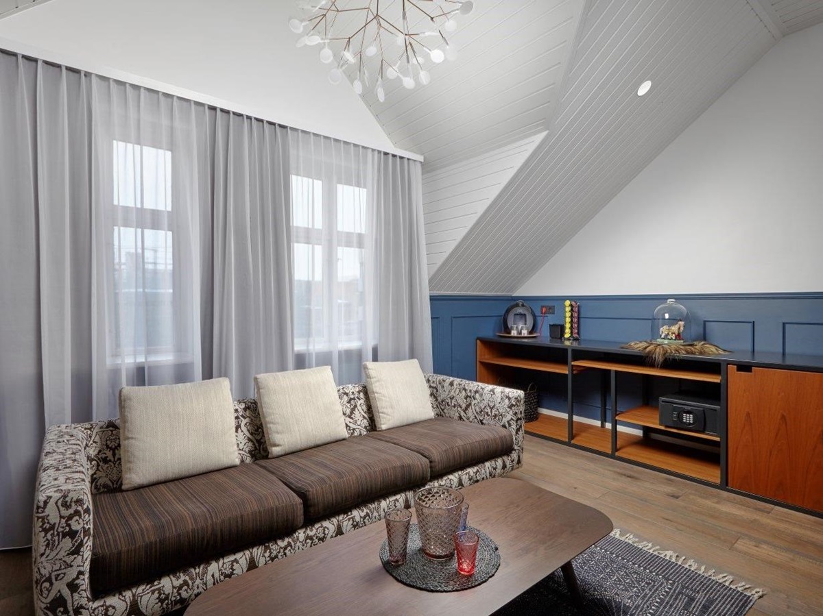 Living area within the Queen Suite at Alda Hotel in Iceland