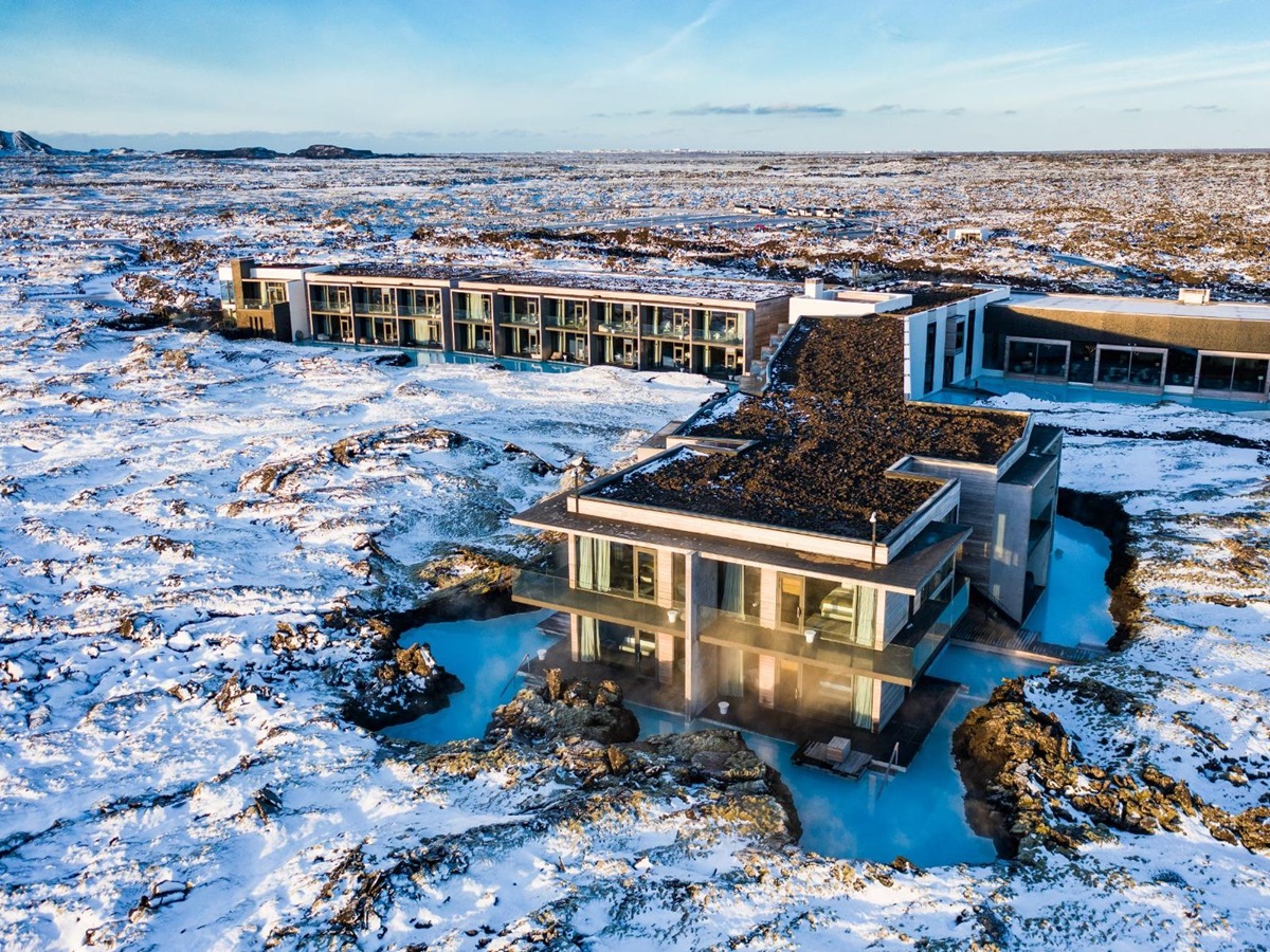 The Retreat at Blue Lagoon hotel in Iceland surrounded by snow