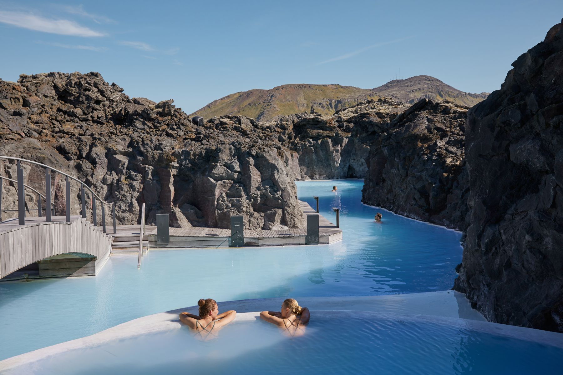 A couple soaking in the private Retreat section of the Blue Lagoon in Iceland