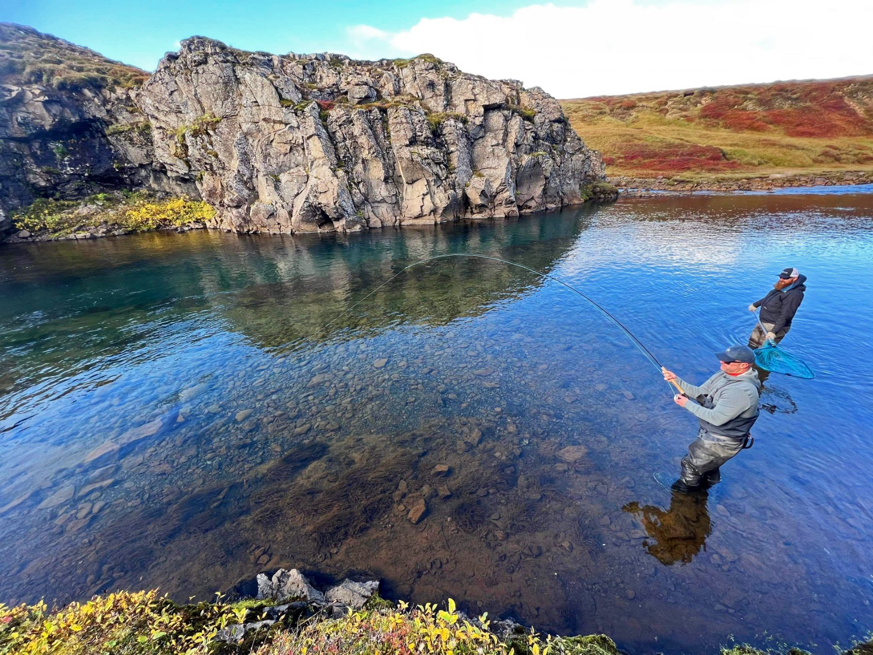 Fishing in the river at Deplar Farm in Iceland