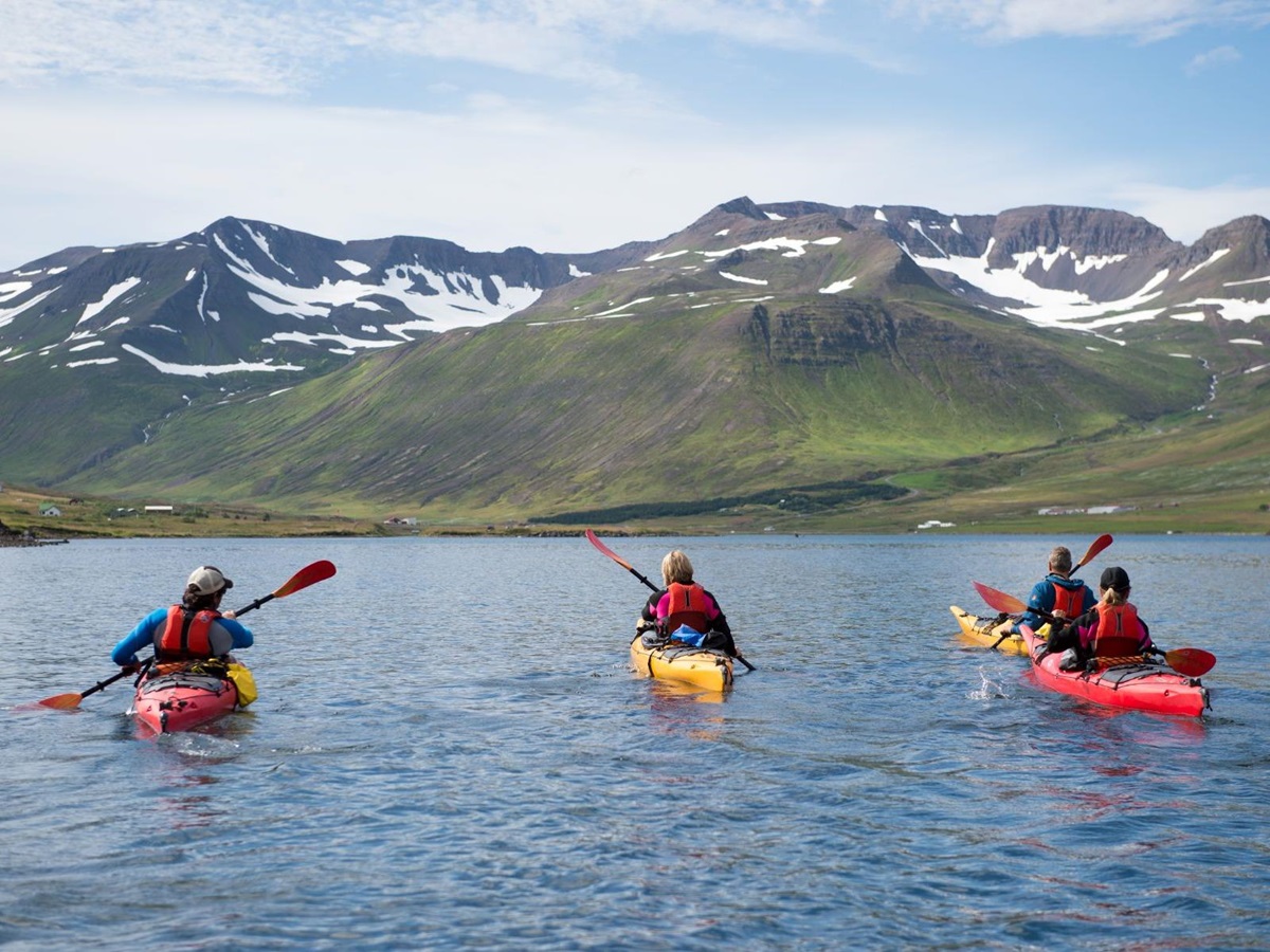 Kayaking on the lake from Deplar Farm in Iceland