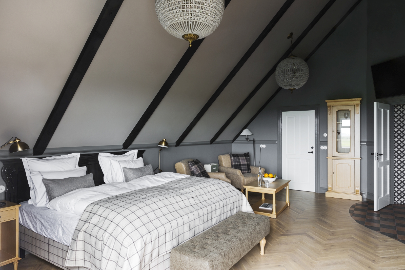 Bed in Master Suite at Skalakot - Boutique hotel in southern Iceland