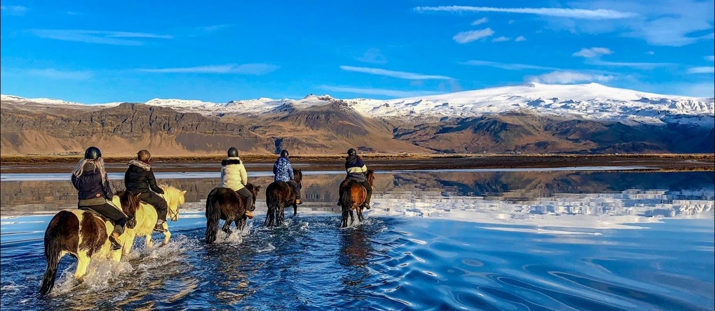 Horses at Skalakot wading across lake