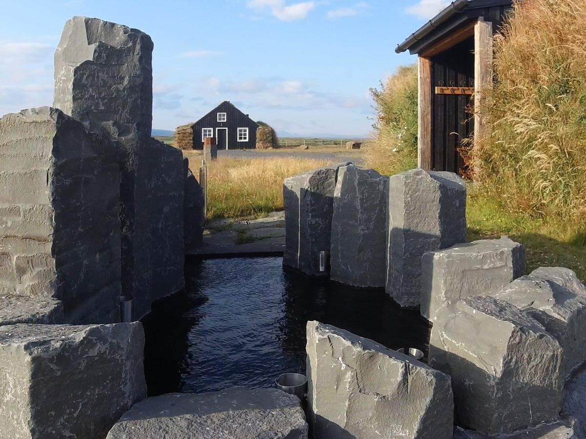 Basalt geothermic pool at Torfhus Retreat hotel in Iceland
