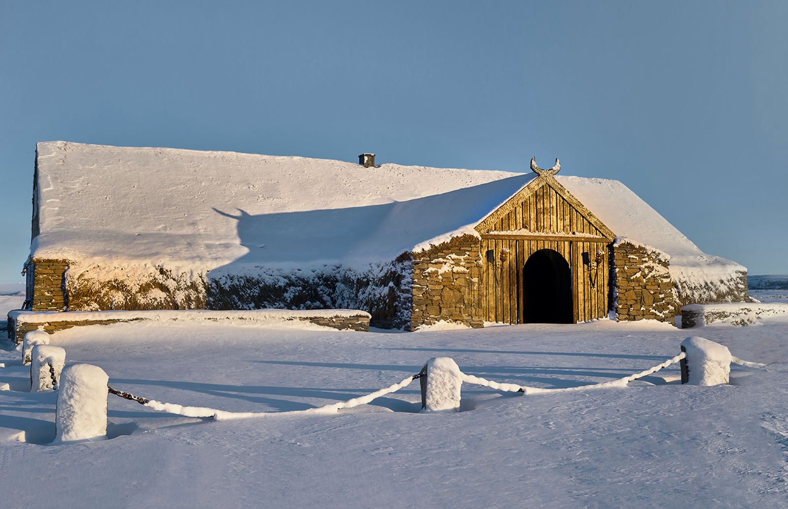 Heavy snowfall covering the Torfhus Retreat hotel in Iceland