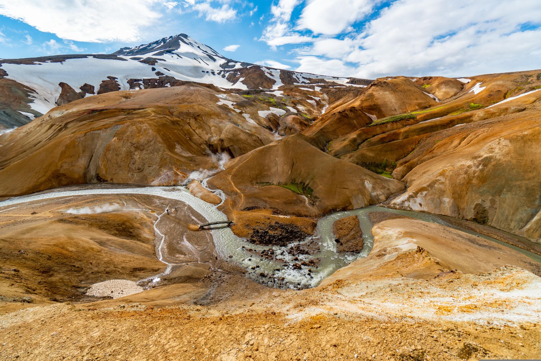 Aerial view of a mountain valley in Landmannalaugar in Iceland