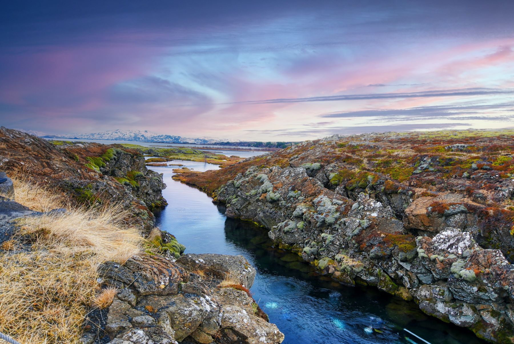 A lake running though Thingvellir in Iceland