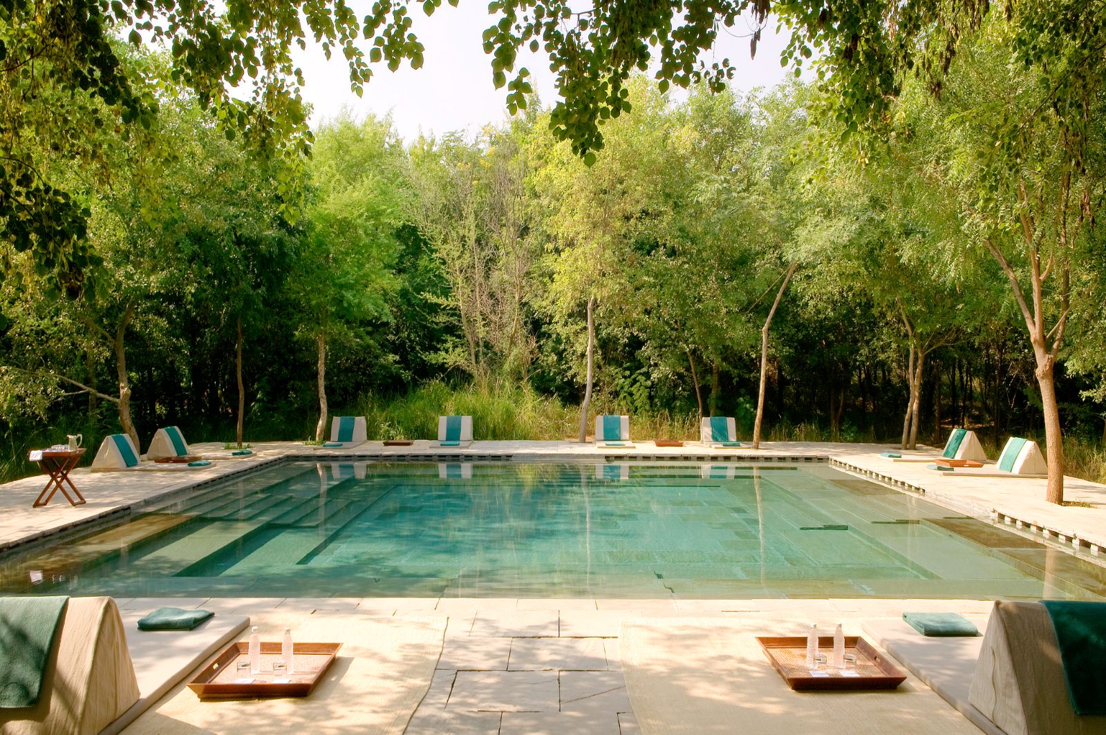 Pool area at Aman-I-Khas by Ranthambore National Park in India