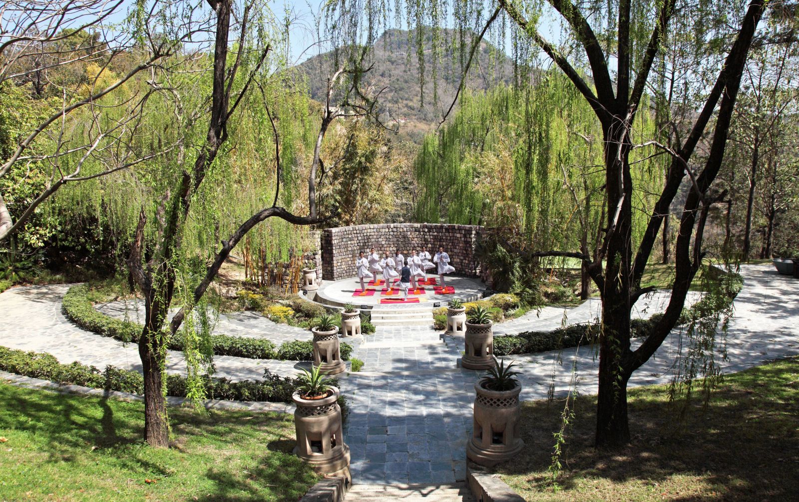 Outdoor yoga at Ananda in the Himalayas India