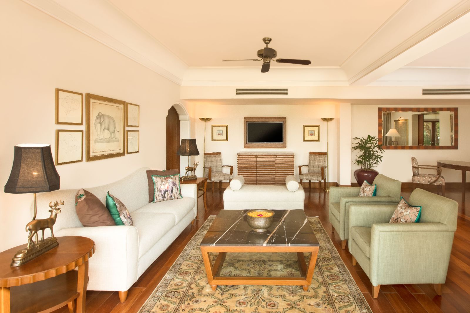 Spacious ananda suite living space in luxury hotel in India