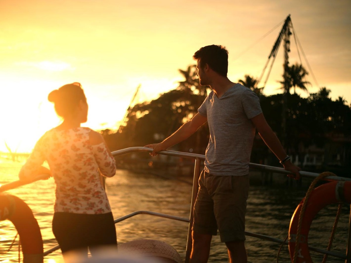 Guests on a sunset cruise from the Brunton Boatyard hotel in Cochin India