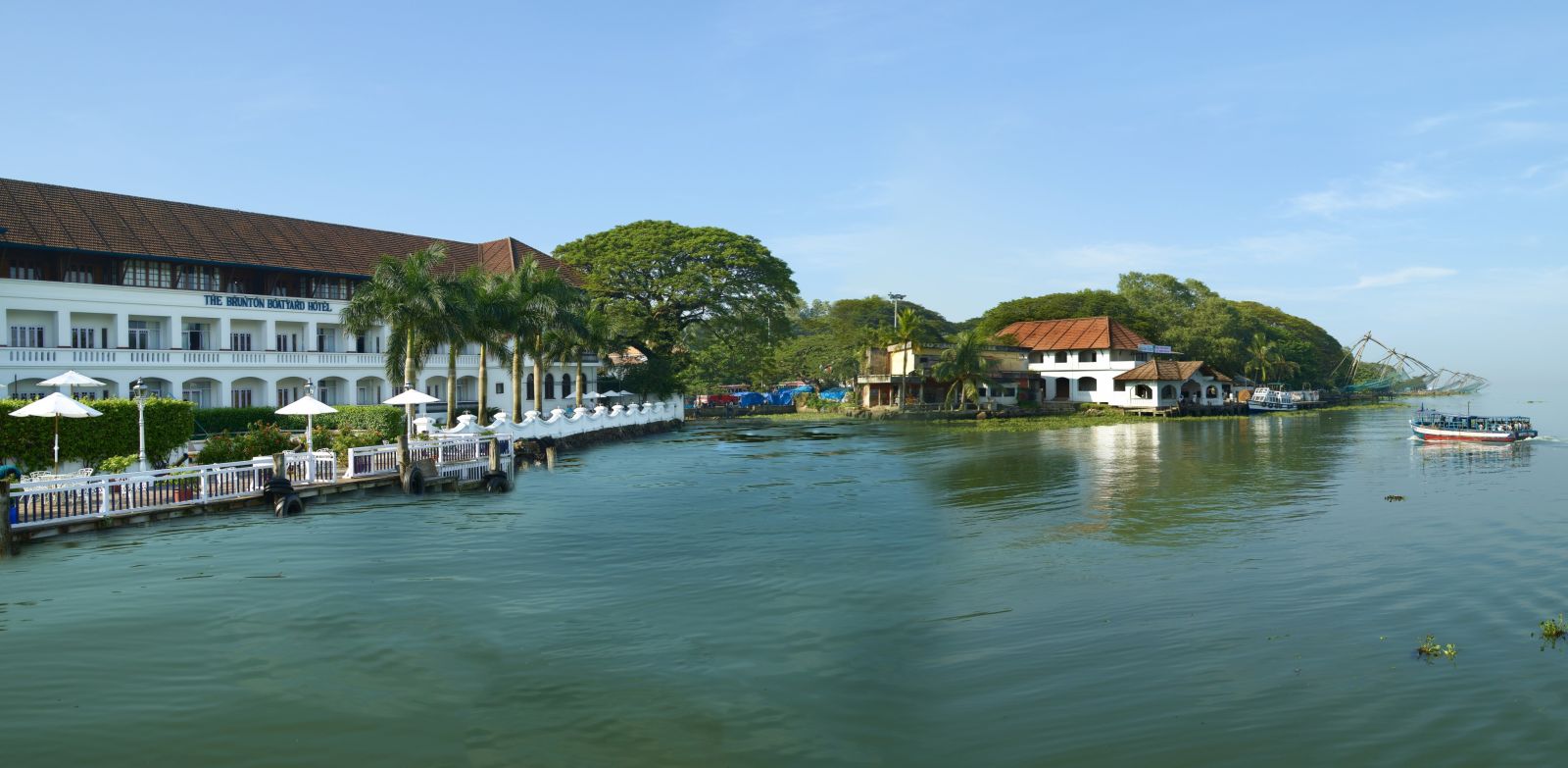 Backwaters setting of the Brunton Boatyard hotel in Cochin India