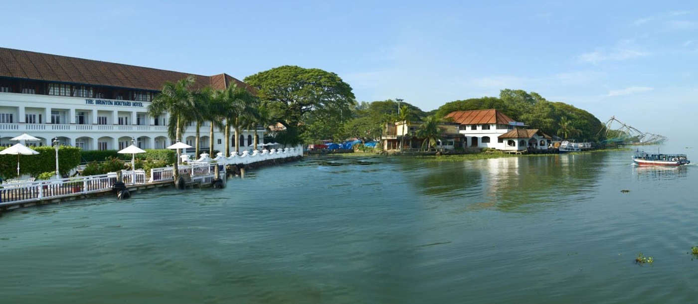 Backwaters setting of the Brunton Boatyard hotel in Cochin India