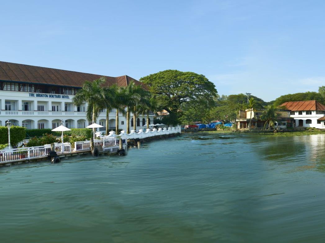 Backwaters setting of the Brunton Boatyard hotel in Cochin India