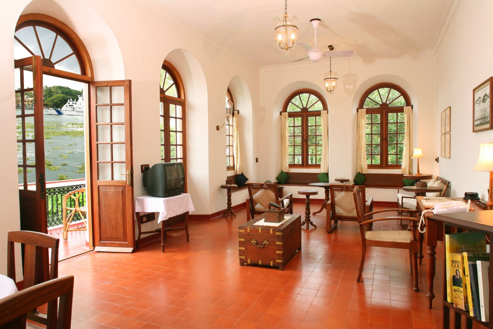 Ineriors of the Brunton Boatyard hotel in Cochin India