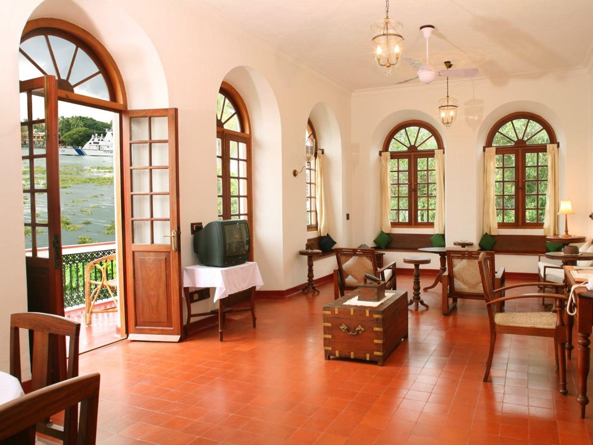 Ineriors of the Brunton Boatyard hotel in Cochin India