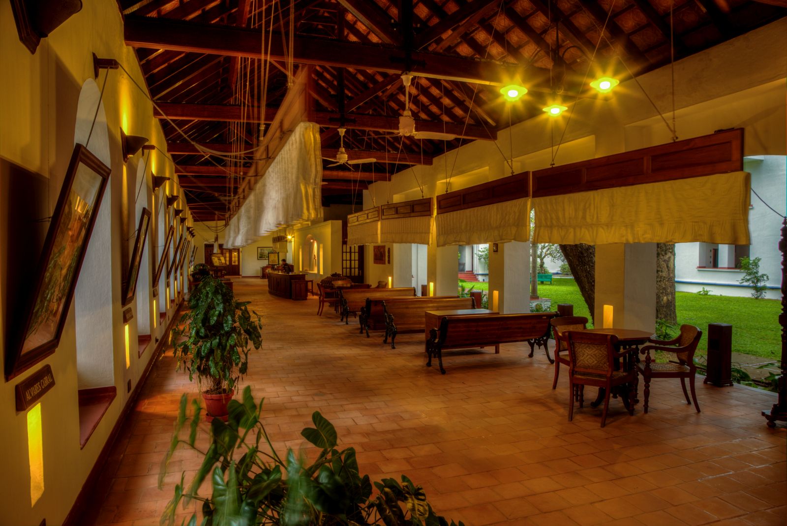 Lobby of the Brunton Boatyard hotel in Cochin India