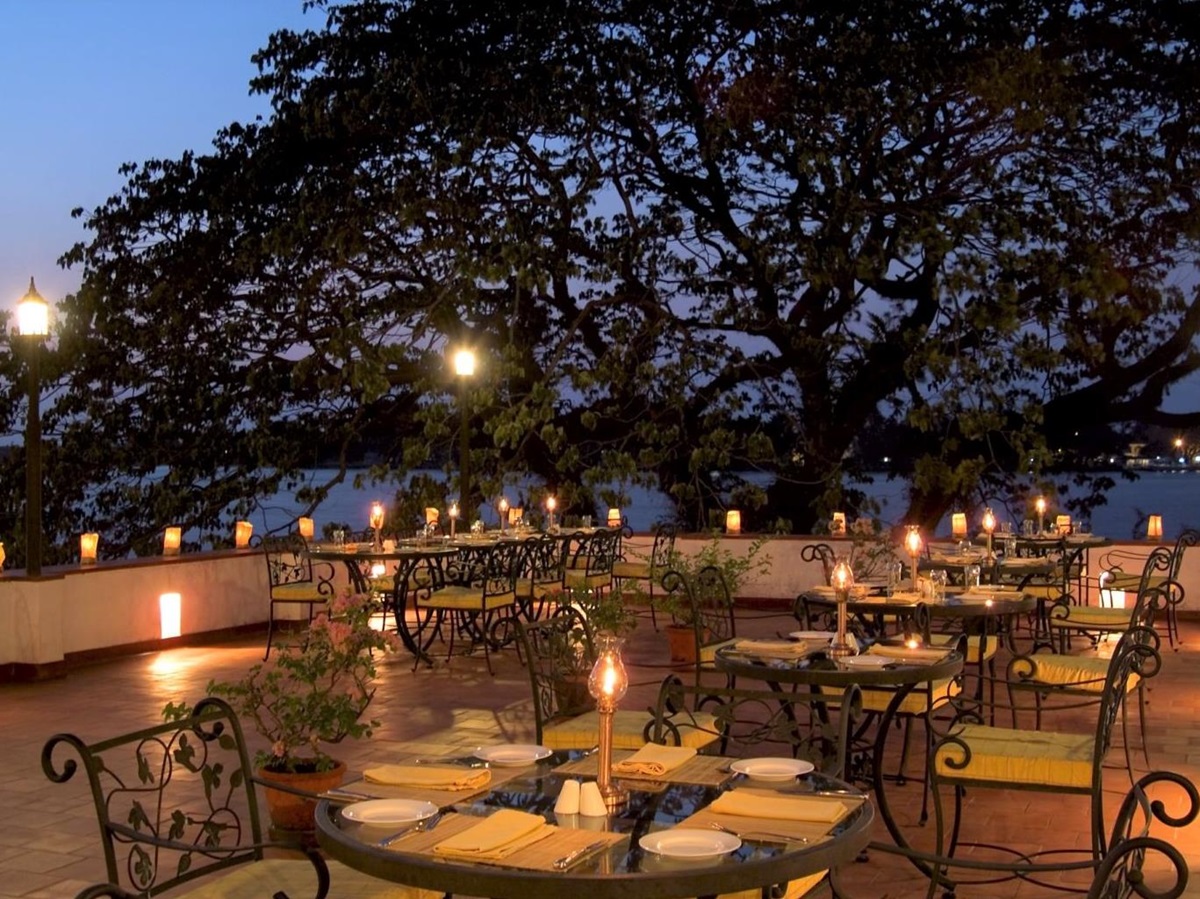 Restaurant terrace of the Brunton Boatyard hotel in Cochin India